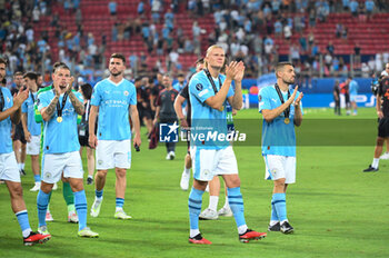 2023-08-16 - 9 ERLING HAALAND of Manchester City after winning the UEFA Super Cup match between Manchester City and Sevilla FC at Georgios Karaiskakis Stadium on August 16, 2023, in Piraeus, Greece. - UEFA SUPER CUP MANCHESTER CITY VS SEVILLA FC - UEFA SUPER CUP - SOCCER