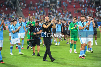 2023-08-16 - Head Coach PEP GUARDIOLA of Manchester City after winning the UEFA Super Cup match between Manchester City and Sevilla FC at Georgios Karaiskakis Stadium on August 16, 2023, in Piraeus, Greece. - UEFA SUPER CUP MANCHESTER CITY VS SEVILLA FC - UEFA SUPER CUP - SOCCER