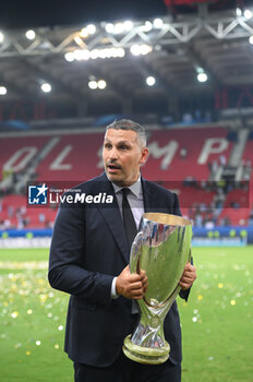 2023-08-16 - Manchester City chairman KHALDOON AL MUBARAK with the trophy after winning the UEFA Super Cup match between Manchester City and Sevilla FC at Georgios Karaiskakis Stadium on August 16, 2023, in Piraeus, Greece. - UEFA SUPER CUP MANCHESTER CITY VS SEVILLA FC - UEFA SUPER CUP - SOCCER