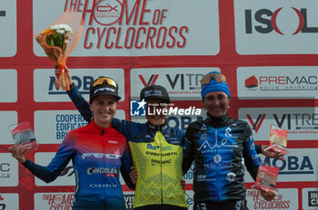 2023-10-28 - 1st Sara Casasola (ITA), 2nd place Rebecca Gariboldi (ITA), and 3th place Eva Lechner (ITA) | this is the podium of the Brugherio CX International on 28 October 2023, Brugherio, Italy - INTERNATIONAL CICLOCROSS INCREA - CYCLOCROSS - CYCLING
