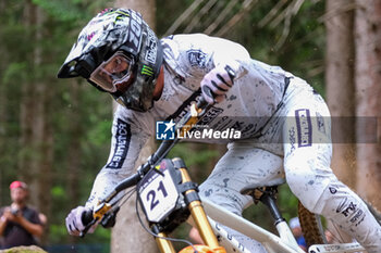 2023-07-01 - Thibault Daprela (FRA) in action during DH Elite Men race, at UCI MTB World Cup 2023, Val di Sole stage on July 01, 2023 in Val di Sole, Trento, Italy. - UCI MTB  WORLD CUP - DOWNHILL ELITE MEN RACE - MTB - MOUNTAIN BIKE - CYCLING