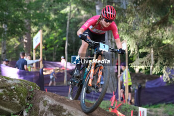2023-07-02 - Heby Sofie Pedersen (DEN) in action during XCO U23 Women race, at UCI MTB World Series 2023, Val di Sole stage on July 02, 2023 in Val di Sole, Trento, Italy. - UCI MTB WORLD CUP - XCO U23 WOMEN RACE - MTB - MOUNTAIN BIKE - CYCLING