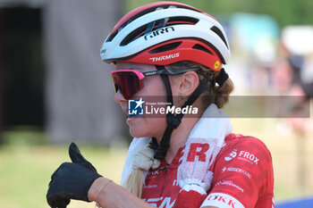 2023-07-02 - Portrait of Ginia Caluori (SUI) after the finish line during XCO U23 Women race, at UCI MTB World Series 2023, Val di Sole stage on July 02, 2023 in Val di Sole, Trento, Italy. - UCI MTB WORLD CUP - XCO U23 WOMEN RACE - MTB - MOUNTAIN BIKE - CYCLING