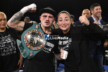 2023-10-27 - Michael Magnesi and Alessandra Branco during the World Silver WBC Super Feather, 27 October 2023 at Federbocce, Rome, Italy. - WORLD SILVER WBC SUPER FEATHER - MICHAEL LONEWOLF MAGNESI VS NIKE THERAN - BOXING - CONTACT