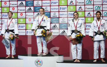 04/02/2023 - Podium Women's -52Kg, Reka Pupp of Hungary Silver medal, Distria Krasniqi of Kosovo, Gold medal, Gefen Primo of Israel and Amandine Buchard of France Bronze medal during the Judo Paris Grand Slam 2023 on February 4, 2023 at Accor Arena in Paris, France - JUDO - PARIS GRAND SLAM 2023 - JUDO - CONTATTO
