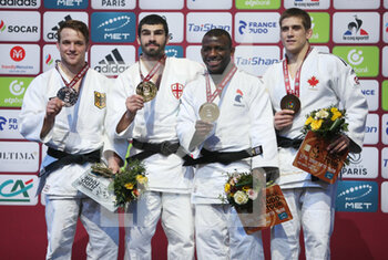 2023-02-05 - Timo Cavelius of Germany Silver medal, Tato Grigalashvili of Georgia Gold medal, Alpha Oumar Djalo of France and Francois Gauthier-Drapeau of Canada Bronze medal, Men's -81Kg during the Judo Paris Grand Slam 2023 on February 5, 2023 at Accor Arena in Paris, France - JUDO - PARIS GRAND SLAM 2023 - JUDO - CONTACT