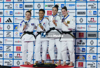 2023-11-03 - Distria Krasniqi of Kosovo Silver medal, Amandine Buchard of France Gold medal, Chelsie Giles of Great Britain Bronze medal and Mascha Ballhaus of Germany Bronze medal, Women's -52 KG during the European Judo Championships Individuals 2023 on November 3, 2023 at Sud de France Arena in Montpellier, France - JUDO - EUROPEAN CHAMPIONSHIPS 2023 - JUDO - CONTACT