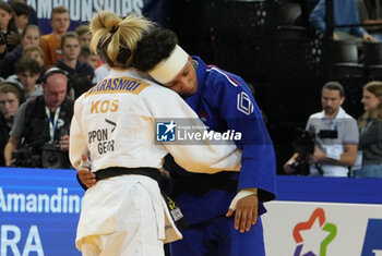 2023-11-03 - Amandine Buchard of France and Distria Krasniqi of Kosovo, Final Women's -52 KG during the European Judo Championships Individuals 2023 on November 3, 2023 at Sud de France Arena in Montpellier, France - JUDO - EUROPEAN CHAMPIONSHIPS 2023 - JUDO - CONTACT