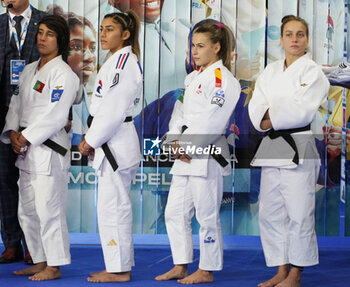 2023-11-03 - Catarina Costa of Portugal Silver medal, Shirine Boukli of France Gold medal, Laura Martínez Abelenda of Spain Bronze medal and Sabina Giliazova of Individual Neutral Athletes Bronze medal, Women's -48 KG during the European Judo Championships Individuals 2023 on November 3, 2023 at Sud de France Arena in Montpellier, France - JUDO - EUROPEAN CHAMPIONSHIPS 2023 - JUDO - CONTACT