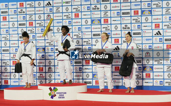 2023-11-04 - Madina Taimazova of Individual Neutral Athletes Silver medal, Marie-Eve Gahié of France Gold medal, Sanne van Dijke of Netherlands Bronze medal, Barbara Matic of Croatia Bronze medal, Women's -70 KG during the European Judo Championships Individuals 2023 on November 4, 2023 at Sud de France Arena in Montpellier, France - JUDO - EUROPEAN CHAMPIONSHIPS 2023 - JUDO - CONTACT