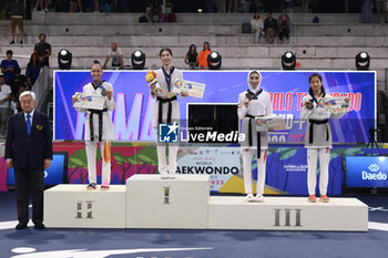 2023-06-11 - Adriana CEREZO IGLESIAS (ESP), Panipak WONGPATTANAKIT (THA), Mobina NEMATZADEH (ITI) and Qing GUO (CHN) during Finals round of World Taekwondo Grand Prix at Foro Italico, Nicola Pietrangeli Stadium, 11th June 2023, Rome, Italy. - WORLD TAEKWONDO GRAND PRIX ROME (DAY3) - TAEKWONDO - CONTACT