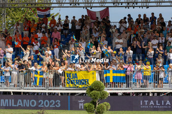 2023-09-01 - Svedish supporters at the FEI European Jumping Championship 2023, Equestrian event on August 30, 2023 at hippodrome Snai San Siro in Milan, Italy - 2023 JUMPING EUROPEAN CHAMPIONSHIP - INTERNATIONALS - EQUESTRIAN