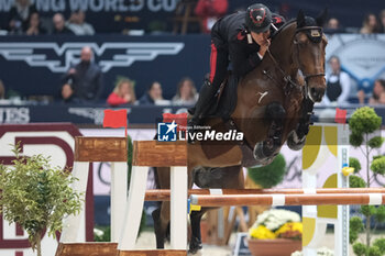 11/11/2023 - Emanuele Gaudiano (ITA) riding Nikolaj de Music in action during the CSI5* - International Competition N°5 presented by Crivelli - Verona Jumping at 125th Fieracavalli on November 11, 2023, Verona, Italy. - CSI5* - INTERNATIONAL COMPETITION N°5 - VERONA JUMPING - INTERNAZIONALI - EQUITAZIONE