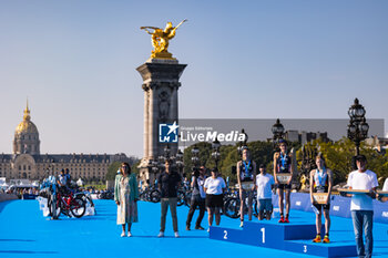 2023-08-17 - 01 Beth Potter (GBR) 02 Cassandre Beaugrand (FRA) 16 Laura Lindemann (GER) podium, during the 2023 World Triathlon Olympic & Paralympic Games Test Event, on August from 17 to 20, 2023 in Paris, France - OLYMPIC GAMES PARIS 2024 - 2023 WORLD TRIATHLON OLYMPIC & PARALYMPIC GAMES TEST EVENT - OLYMPIC GAMES PARIS 2024 - OLYMPIC GAMES