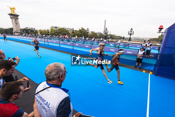 2023-08-18 - 14 Pierre Le Corre (FRA) 07 Dorian Coninx (FRA) 03 Léo Bergere (FRA) during the 2023 World Triathlon Olympic & Paralympic Games Test Event, on August from 17 to 20, 2023 in Paris, France - OLYMPIC GAMES PARIS 2024 - 2023 WORLD TRIATHLON OLYMPIC & PARALYMPIC GAMES TEST EVENT - OLYMPIC GAMES PARIS 2024 - OLYMPIC GAMES