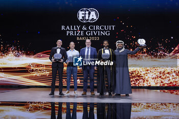 2023-12-09 - REID Robert, FIA Deputy President for Sport, portrait with AL-ATTIYAH Nasser, FIA Middle-East Rally Championship for Drivers, portrait, AL-RAWAHI, FIA Middle-East Rally Championship for Co-Drivers, AL-HMOUD Ata, FIA Middle-East Rally Championship for Drivers, BAUMEL Mathieu, FIA Middle-East Rally Championship for Co-Drivers during the 2023 FIA Rally & Circuit Prize Giving Ceremony in Baky on December 9, 2023 at Baku Convention Center in Baku, Azerbaijan - FIA RALLY CIRCUIT PRIZE GIVING 2023 - BAKU - OTHER - MOTORS
