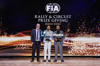 2023-12-09 - REID Robert, FIA Deputy President for Sport, portrait PATEL Karan, FIA African Rally Championship for Drivers and KHAN TAUSEED, FIA African Rally Championship for Co-Drivers with during the 2023 FIA Rally & Circuit Prize Giving Ceremony in Baky on December 9, 2023 at Baku Convention Center in Baku, Azerbaijan - FIA RALLY CIRCUIT PRIZE GIVING 2023 - BAKU - OTHER - MOTORS