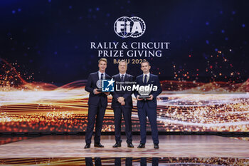 2023-12-09 - THULE Peter, portrait with REGAN Liam, FIA Junior WRC Championship for Co-Drivers and CREIGHTON William, FIA Junior WRC Championship for Drivers during the 2023 FIA Rally & Circuit Prize Giving Ceremony in Baky on December 9, 2023 at Baku Convention Center in Baku, Azerbaijan - FIA RALLY CIRCUIT PRIZE GIVING 2023 - BAKU - OTHER - MOTORS
