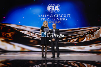 2023-12-09 - PETTERSEN Lars, President Fia Drag Racing Commission, portrait with FLOYSVIK Linn, FIA European Drag Racing Championship - Top Methanol during the 2023 FIA Rally & Circuit Prize Giving Ceremony in Baky on December 9, 2023 at Baku Convention Center in Baku, Azerbaijan - FIA RALLY CIRCUIT PRIZE GIVING 2023 - BAKU - OTHER - MOTORS