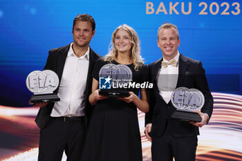 2023-12-09 - MIKKELSEN Andreas, FIA WRC2 Championship for Drivers, portrait FLOYSVIK Linn, FIA European Drag Racing Championship - Top Methanol, portrait ERIKSEN Torstein, FIA WRC2 Championship for Co-Drivers, portrait during the 2023 FIA Rally & Circuit Prize Giving Ceremony in Baky on December 9, 2023 at Baku Convention Center in Baku, Azerbaijan - FIA RALLY CIRCUIT PRIZE GIVING 2023 - BAKU - OTHER - MOTORS