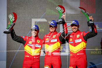 2023-04-16 - 50 FUOCO Antonio (ita), MOLINA Miguel (spa), NIELSEN Nicklas (dnk), Ferrari AF Corse, Ferrari 499P, portrait podium during the 6 Hours of Portimao 2023, 2nd round of the 2023 FIA World Endurance Championship, from April 14 to 16, 2023 on the Algarve International Circuit in Portimao, Portugal - AUTO - FIA WEC - 6 HOURS OF PORTIMAO 2023 - ENDURANCE - MOTORS