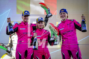 2023-04-16 - 85 BOVY Sarah (bel), GATTING Michelle (dnk), FREY Rahel (swi), Iron Dames, Porsche 911 RSR - 19, portrait podium during the 6 Hours of Portimao 2023, 2nd round of the 2023 FIA World Endurance Championship, from April 14 to 16, 2023 on the Algarve International Circuit in Portimao, Portugal - AUTO - FIA WEC - 6 HOURS OF PORTIMAO 2023 - ENDURANCE - MOTORS