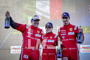 2023-04-16 - 83 PEREZ COMPANC Luis (arg), WADOUX Lilou (fra), ROVERA Alessio (ita), Richard Mille AF Corse, Ferrari 488 GTE Evo, podium during the 6 Hours of Portimao 2023, 2nd round of the 2023 FIA World Endurance Championship, from April 14 to 16, 2023 on the Algarve International Circuit in Portimao, Portugal - AUTO - FIA WEC - 6 HOURS OF PORTIMAO 2023 - ENDURANCE - MOTORS
