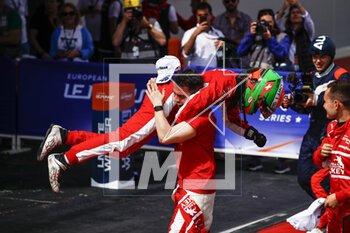 2023-04-23 - 34 YOLUC Salih (tur), EASTWOOD Charlie (irl), DELETRAZ Louis (che), Racing Team Turkey, Oreca Gibson 07 - Gibson, portrait celebration victory during the 4 Hours of Barcelona 2023, 1st round of the 2023 European Le Mans Series on the Circuit de Barcelona-Catalunya from April 21 to 23, 2023 in Montmelo, Spain - AUTO - ELMS - 4 HOURS OF BARCELONA 2023 - ENDURANCE - MOTORS