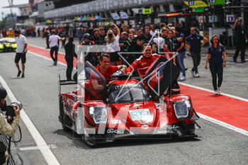 2023-04-23 - 34 YOLUC Salih (tur), EASTWOOD Charlie (irl), DELETRAZ Louis (che), Racing Team Turkey, Oreca Gibson 07 - Gibson, action celebrations victory during the 4 Hours of Barcelona 2023, 1st round of the 2023 European Le Mans Series on the Circuit de Barcelona-Catalunya from April 21 to 23, 2023 in Montmelo, Spain - AUTO - ELMS - 4 HOURS OF BARCELONA 2023 - ENDURANCE - MOTORS