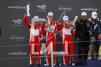 2023-04-23 - 50 LAURSEN Johnny (dnk), LAURSEN Conrad (dnk), MAC Mikkel (dnk), Formula Racing, Ferrari 488 GTE Evo, podium portrait during the 4 Hours of Barcelona 2023, 1st round of the 2023 European Le Mans Series on the Circuit de Barcelona-Catalunya from April 21 to 23, 2023 in Montmelo, Spain - AUTO - ELMS - 4 HOURS OF BARCELONA 2023 - ENDURANCE - MOTORS
