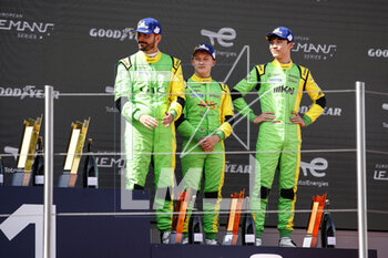 2023-04-23 - 13 CRISTOVAO Miguel (prt), ASKEY Kai (gbr), BRICHACEK Wyatt (usa), Inter Europol Competition, Ligier JS P320 - Nissan, portrait podium during the 4 Hours of Barcelona 2023, 1st round of the 2023 European Le Mans Series on the Circuit de Barcelona-Catalunya from April 21 to 23, 2023 in Montmelo, Spain - AUTO - ELMS - 4 HOURS OF BARCELONA 2023 - ENDURANCE - MOTORS
