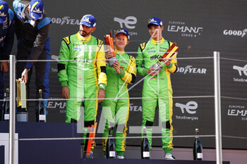 2023-04-23 - 13 CRISTOVAO Miguel (prt), ASKEY Kai (gbr), BRICHACEK Wyatt (usa), Inter Europol Competition, Ligier JS P320 - Nissan, portrait podium during the 4 Hours of Barcelona 2023, 1st round of the 2023 European Le Mans Series on the Circuit de Barcelona-Catalunya from April 21 to 23, 2023 in Montmelo, Spain - AUTO - ELMS - 4 HOURS OF BARCELONA 2023 - ENDURANCE - MOTORS