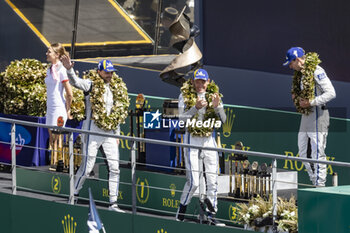 2023-06-11 - 02 BAMBER Earl (nzl), LYNN Alex (gbr), WESTBROOK Richard (gbr), Cadillac Racing, Cadillac V-Series.R, portrait podium, celebrate during the podium of the 24 Hours of Le Mans 2023 on the Circuit des 24 Heures du Mans on June 11, 2023 in Le Mans, France - AUTO - LE MANS 2023 - PODIUM - ENDURANCE - MOTORS