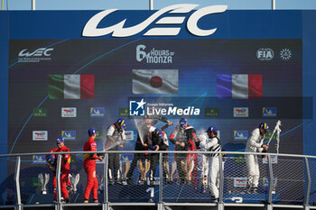 2023-07-09 - The podium of HyperCar category after the race of FIA WEC - 6 hours of Monza - World Endurance Championship at Autodromo di Monza on July 9th, 2023 in Monza, Italy. - WEC - FIA WORLD ENDURANCE CHAMPIONSHIP RACE - ENDURANCE - MOTORS