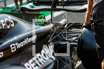2023-02-23 - Technical details of the rear of the Mercedes AMG F1 Team W14, bodywork of engine cover and suspension during the Formula 1 Armco pre-season testing 2023 of the 2023 FIA Formula One World Championship from February 23 to 25, 2023 on the Bahrain International Circuit, in Sakhir, Bahrain - F1 - PRE-SEASON TESTING 2023 - BAHRAIN - FORMULA 1 - MOTORS