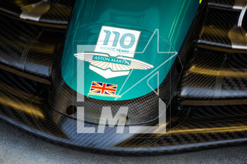 2023-02-23 - Aston Martin F1 Team AMR23, mechanical detail of the logo during the Formula 1 Armco pre-season testing 2023 of the 2023 FIA Formula One World Championship from February 23 to 25, 2023 on the Bahrain International Circuit, in Sakhir, Bahrain - F1 - PRE-SEASON TESTING 2023 - BAHRAIN - FORMULA 1 - MOTORS