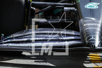 2023-02-24 - Mercedes AMG F1 Team W14, mechanical detail aerodynamism front wing, aileron, during the Formula 1 Aramco pre-season testing 2023 of the 2023 FIA Formula One World Championship from February 23 to 25, 2023 on the Bahrain International Circuit, in Sakhir, Bahrain - F1 - PRE-SEASON TESTING 2023 - BAHRAIN - FORMULA 1 - MOTORS