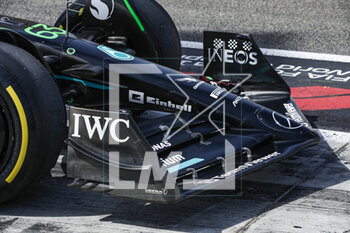 2023-02-25 - 63 RUSSELL George (gbr), Mercedes AMG F1 Team W14, action mechanical detail of front wing, aileron, during the Formula 1 Aramco pre-season testing 2023 of the 2023 FIA Formula One World Championship from February 23 to 25, 2023 on the Bahrain International Circuit, in Sakhir, Bahrain - F1 - PRE-SEASON TESTING 2023 - BAHRAIN - FORMULA 1 - MOTORS