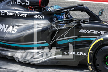 2023-02-25 - 63 RUSSELL George (gbr), Mercedes AMG F1 Team W14, action mechanical detail of sidepods during the Formula 1 Aramco pre-season testing 2023 of the 2023 FIA Formula One World Championship from February 23 to 25, 2023 on the Bahrain International Circuit, in Sakhir, Bahrain - F1 - PRE-SEASON TESTING 2023 - BAHRAIN - FORMULA 1 - MOTORS