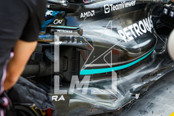 2023-02-25 - Mercedes AMG F1 Team W14, mechanical detail of the sidepod during the Formula 1 Aramco pre-season testing 2023 of the 2023 FIA Formula One World Championship from February 23 to 25, 2023 on the Bahrain International Circuit, in Sakhir, Bahrain - F1 - PRE-SEASON TESTING 2023 - BAHRAIN - FORMULA 1 - MOTORS