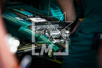 2023-03-04 - Aston Martin F1 Team AMR23, mechanical detail of the front suspension system during the Formula 1 Gulf Air Bahrain Grand Prix 2023, 1st round of the 2023 FIA Formula One World Championship from March 2 to 5, 2023 on the Bahrain International Circuit, in Sakhir, Bahrain - F1 - BAHRAIN GRAND PRIX 2023 - FORMULA 1 - MOTORS
