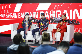 2023-03-04 - VERSTAPPEN Max (ned), Red Bull Racing RB19, portrait PEREZ Sergio (mex), Red Bull Racing RB19, portrait LECLERC Charles (mco), Scuderia Ferrari SF-23, portrait press conference during the Formula 1 Gulf Air Bahrain Grand Prix 2023, 1st round of the 2023 FIA Formula One World Championship from March 2
3 to 5, 2023 on the Bahrain International Circuit, in Sakhir, Bahrain - F1 - BAHRAIN GRAND PRIX 2023 - FORMULA 1 - MOTORS