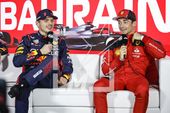 2023-03-04 - VERSTAPPEN Max (ned), Red Bull Racing RB19, portrait LECLERC Charles (mco), Scuderia Ferrari SF-23, portrait press conference during the Formula 1 Gulf Air Bahrain Grand Prix 2023, 1st round of the 2023 FIA Formula One World Championship from March 2
3 to 5, 2023 on the Bahrain International Circuit, in Sakhir, Bahrain - F1 - BAHRAIN GRAND PRIX 2023 - FORMULA 1 - MOTORS