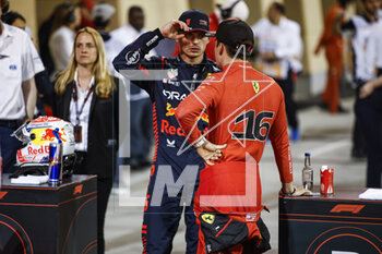 2023-03-04 - VERSTAPPEN Max (ned), Red Bull Racing RB19, portrait LECLERC Charles (mco), Scuderia Ferrari SF-23, portrait during the Formula 1 Gulf Air Bahrain Grand Prix 2023, 1st round of the 2023 FIA Formula One World Championship from March 2 to 5, 2023 on the Bahrain International Circuit, in Sakhir, Bahrain - F1 - BAHRAIN GRAND PRIX 2023 - FORMULA 1 - MOTORS