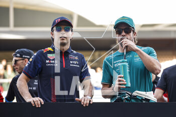 2023-03-05 - PEREZ Sergio (mex), Red Bull Racing RB19, portrait ALONSO Fernando (spa), Aston Martin F1 Team AMR23, portrait during the Formula 1 Gulf Air Bahrain Grand Prix 2023, 1st round of the 2023 FIA Formula One World Championship from March 2 to 5, 2023 on the Bahrain International Circuit, in Sakhir, Bahrain - F1 - BAHRAIN GRAND PRIX 2023 - RACE - FORMULA 1 - MOTORS
