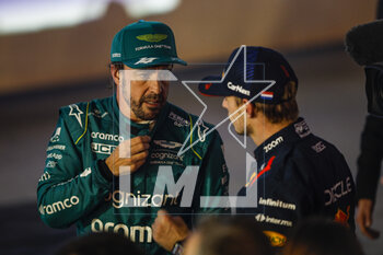 2023-03-05 - ALONSO Fernando (spa), Aston Martin F1 Team AMR23, portrait and VERSTAPPEN Max (ned), Red Bull Racing RB19 during the Formula 1 Gulf Air Bahrain Grand Prix 2023, 1st round of the 2023 FIA Formula One World Championship from March 2 to 5, 2023 on the Bahrain International Circuit, in Sakhir, Bahrain - F1 - BAHRAIN GRAND PRIX 2023 - RACE - FORMULA 1 - MOTORS