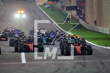 2023-03-05 - The Start of the race: 01 VERSTAPPEN Max (nld), Red Bull Racing RB19, 11 PEREZ Sergio (mex), Red Bull Racing RB19, 16 LECLERC Charles (mco), Scuderia Ferrari SF-23, 55 SAINZ Carlos (spa), Scuderia Ferrari SF-23, action during the Formula 1 Gulf Air Bahrain Grand Prix 2023, 1st round of the 2023 FIA Formula One World Championship from March 3 to 5, 2023 on the Bahrain International Circuit, in Sakhir, Bahrain - F1 - BAHRAIN GRAND PRIX 2023 - RACE - FORMULA 1 - MOTORS