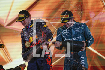 2023-03-05 - VERSTAPPEN Max (ned), Red Bull Racing RB19, ALONSO Fernando (spa), Aston Martin F1 Team AMR23, portrait podium during the Formula 1 Gulf Air Bahrain Grand Prix 2023, 1st round of the 2023 FIA Formula One World Championship from March 3 to 5, 2023 on the Bahrain International Circuit, in Sakhir, Bahrain - F1 - BAHRAIN GRAND PRIX 2023 - RACE - FORMULA 1 - MOTORS