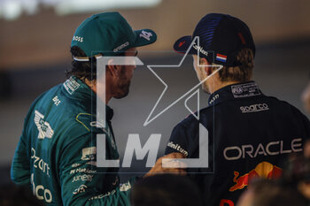 2023-03-05 - ALONSO Fernando (spa), Aston Martin F1 Team AMR23, portrait VERSTAPPEN Max (ned), Red Bull Racing RB19, portrait during the Formula 1 Gulf Air Bahrain Grand Prix 2023, 1st round of the 2023 FIA Formula One World Championship from March 2 to 5, 2023 on the Bahrain International Circuit, in Sakhir, Bahrain - F1 - BAHRAIN GRAND PRIX 2023 - RACE - FORMULA 1 - MOTORS