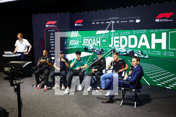 16/03/2023 - Press conference: HAMILTON Lewis (gbr), Mercedes AMG F1 Team W14, PEREZ Sergio (mex), Red Bull Racing RB19, STROLL Lance (can), Aston Martin F1 Team AMR23, OCON Esteban (fra), Alpine F1 Team A523, MAGNUSSEN Kevin (den), Haas F1 Team VF-23 Ferrari, portrait during the Formula 1 STC Saudi Arabian Grand Prix 2023, 2nd round of the 2023 Formula One World Championship from March 17 to 19, 2023 on the Jeddah Corniche Circuit, in Jeddah, Saudi Arabia - F1 - SAUDI ARABIAN GRAND PRIX 2023 - FORMULA 1 - MOTORI